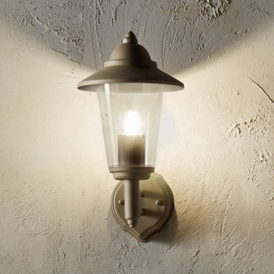 Pacific Lifestyle Taupe Metal Curved Glass Lantern Wall Uplighter - image 1