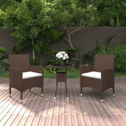 Walplus 3 Piece Garden Bistro Set Poly Rattan And Tempered Glass Brown - thumbnail 1