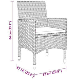 Walplus 3 Piece Garden Bistro Set Poly Rattan And Tempered Glass Brown - thumbnail 7