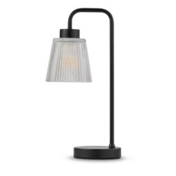 Lighting Supermarket Black Arch Table Lamp With Mandalay Ribbed Clear Glass Shade - thumbnail 1
