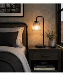 Lighting Supermarket Black Arch Table Lamp With Mandalay Ribbed Clear Glass Shade - thumbnail 6