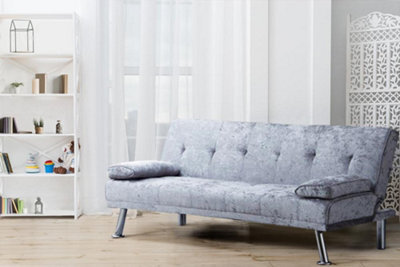 Comfy Living Naples Crushed Velvet Sofa Bed In Steel