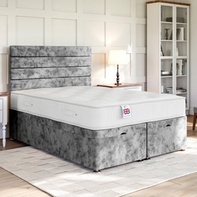 Divan Base Direct Crushed Velvet Pewter Ottoman Divan 3Ft Single End Lift Ottoman - image 1