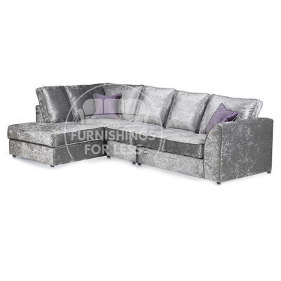 Furnishings For Less UK Crystal Crushed Velvet Fabric 5 Seater L Shaped Corner Sofa  Silver Left Hand Facing - Full Back - image 1