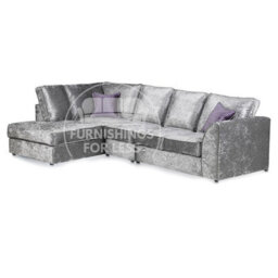 Furnishings For Less UK Crystal Crushed Velvet Fabric 5 Seater L Shaped Corner Sofa  Silver Left Hand Facing - Full Back - thumbnail 1