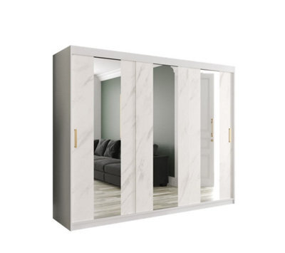 Arte Stylish White Geneva Sliding Door Wardrobe W2500mm H2000mm D620mm - Mirrored Doors, Gold Handles, Spacious Storage - image 1