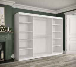 Arte Stylish White Geneva Sliding Door Wardrobe W2500mm H2000mm D620mm - Mirrored Doors, Gold Handles, Spacious Storage - thumbnail 3
