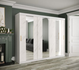 Arte Stylish White Geneva Sliding Door Wardrobe W2500mm H2000mm D620mm - Mirrored Doors, Gold Handles, Spacious Storage - thumbnail 2