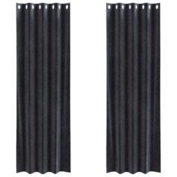 Berkfield Blackout Curtains With Eyelets 2 Pcs Dark Grey Velvet - thumbnail 2