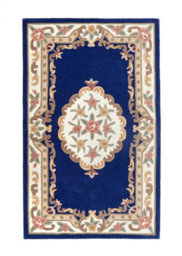 Navy Traditional Rug, Handmade Rug With 25mm Thickness, Navy Floral Rug For Living Room, & Dining Room-67 X 210Cm (Runner) - thumbnail 1