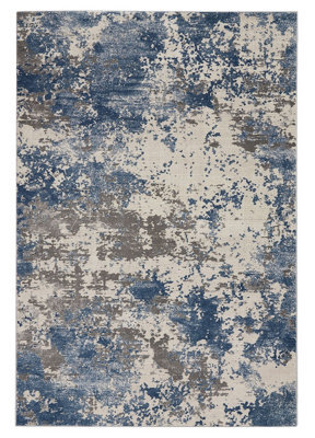 Grey Blue Rug, Luxurious Modern Abstract Rug, 10mm Thick Stain-Resistant Rug For Bedroom, & Dining Room-160Cm (Circle)