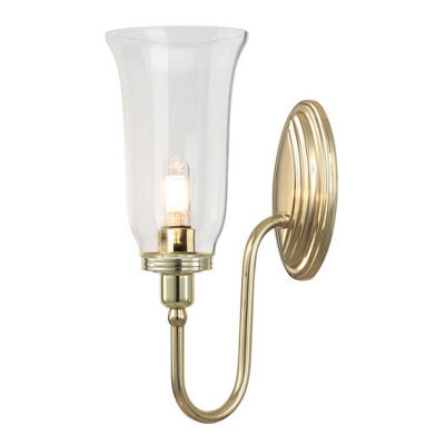 Stylish Ip44 Tall Flute Glass Wall Light With Led G9 Bulb - Polished Brass Finish