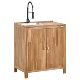 Beliani 3 Piece Outdoor Kitchen Set With Sink Venosa Acacia Wood Brown/ Black - thumbnail 5