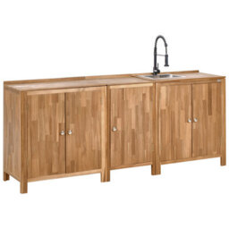 Beliani 3 Piece Outdoor Kitchen Set With Sink Venosa Acacia Wood Brown/ Black - thumbnail 1