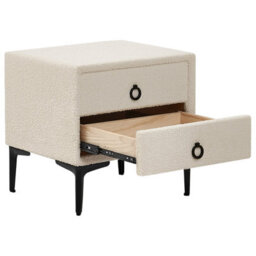 Wyld And Coco Boucle Home Bedside Table Off-White With Black Metal Legs, 2 Drawers - W440 X D380 X H450mm - thumbnail 5
