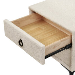 Wyld And Coco Boucle Home Bedside Table Off-White With Black Metal Legs, 2 Drawers - W440 X D380 X H450mm - thumbnail 7