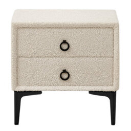 Wyld And Coco Boucle Home Bedside Table Off-White With Black Metal Legs, 2 Drawers - W440 X D380 X H450mm - thumbnail 1