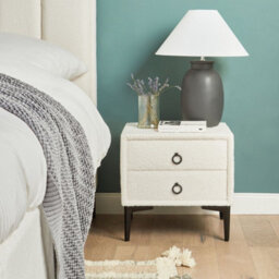 Wyld And Coco Boucle Home Bedside Table Off-White With Black Metal Legs, 2 Drawers - W440 X D380 X H450mm - thumbnail 2