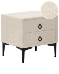 Wyld And Coco Boucle Home Bedside Table Off-White With Black Metal Legs, 2 Drawers - W440 X D380 X H450mm - thumbnail 3