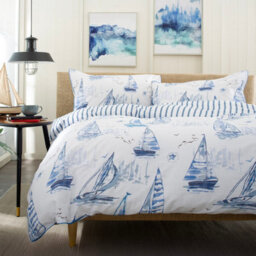 Lobster Creek Solent Maritime Print 100% Cotton Duvet Cover Set, Nautical Bedding With Piped Edges, Soft & Breathable - thumbnail 1