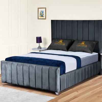 UKBEDFURNITURE Milano Steel Plush Valvet Upholstered Bed Frame Only - Slatted Base - 48 Inch Headboard - image 1