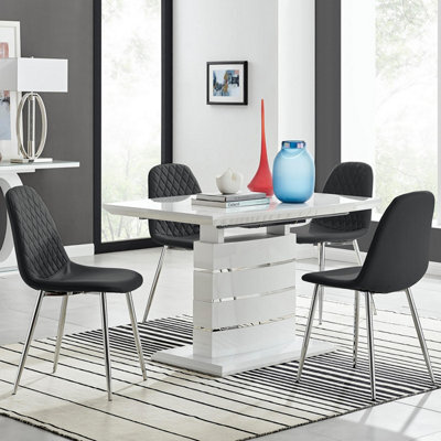 Furniturebox Uk Renato 120Cm High Gloss Extending Dining Table And 4 Black Corona Silver Leg Chairs - image 1