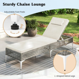 Gainoom Outdoor Patio Chaise White Lounge Chair Pe Wicker Reclining Sun Lounger - thumbnail 8