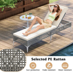 Gainoom Outdoor Patio Chaise White Lounge Chair Pe Wicker Reclining Sun Lounger - thumbnail 5