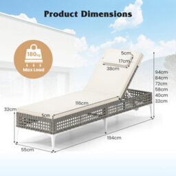 Gainoom Outdoor Patio Chaise White Lounge Chair Pe Wicker Reclining Sun Lounger - thumbnail 2
