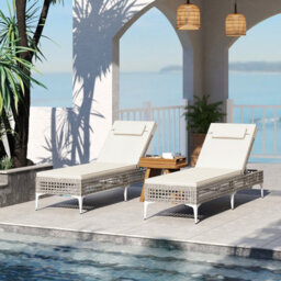 Gainoom Outdoor Patio Chaise White Lounge Chair Pe Wicker Reclining Sun Lounger - thumbnail 3