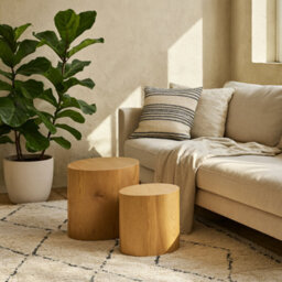Wyld Haus Sendai Oval Coffee Table Set, Matt Natural Oak Effect, Pair