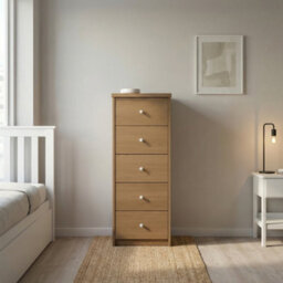 Core Products Freya Smoked Oak Effect 5 Drawer Narrow Chest Of Drawers - thumbnail 1