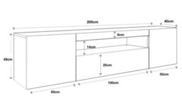 Furneo 200Cm Long Tv Stand Unit Cabinet Matt & High Gloss Grey Clifton 08G White Led Lights - thumbnail 3