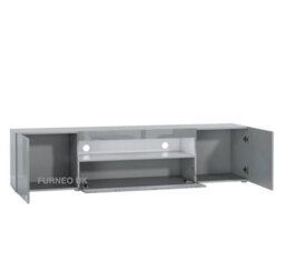 Furneo 200Cm Long Tv Stand Unit Cabinet Matt & High Gloss Grey Clifton 08G White Led Lights - thumbnail 2