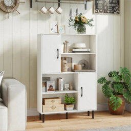 Cube Bookcase Side Display Cabinet With 4 Open Shelves Metal Legs Bookshelf - thumbnail 2