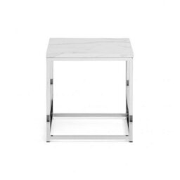 Ashfield White Marble Top Lamp Table With Silver Framing - thumbnail 2