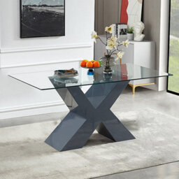 Furniture in Fashion Zanti Clear Glass Dining Table With Grey High Gloss Base - thumbnail 1
