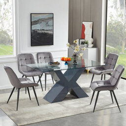 Furniture in Fashion Zanti Clear Glass Dining Table With Grey High Gloss Base - thumbnail 5