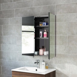 Ibathuk Vienna Wall Mounted Stainless Steel Bathroom Mirror Cabinet With Double Door Storage Unit & 2 Shelves In Silver, 670X600mm - thumbnail 4