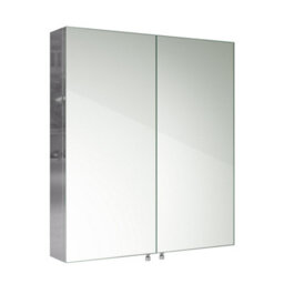 Ibathuk Vienna Wall Mounted Stainless Steel Bathroom Mirror Cabinet With Double Door Storage Unit & 2 Shelves In Silver, 670X600mm