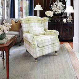 Wing Chair Original Fireside High Back Armchair P And S Balmoral Ochre Yellow Check Real Fabric - thumbnail 3