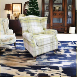 Wing Chair Original Fireside High Back Armchair P And S Balmoral Ochre Yellow Check Real Fabric - thumbnail 2
