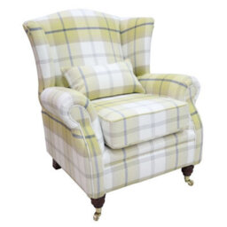 Wing Chair Original Fireside High Back Armchair P And S Balmoral Ochre Yellow Check Real Fabric