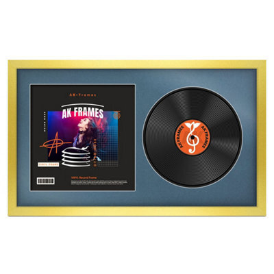 "30X17"" Gold Modern Vinyl Record Frame With Pompadour Mount For 12 Inch Lp Album Cover & Disc - Ak Frames" - image 1