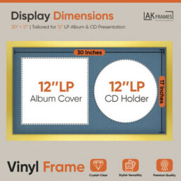 "30X17"" Gold Modern Vinyl Record Frame With Pompadour Mount For 12 Inch Lp Album Cover & Disc - Ak Frames" - thumbnail 2