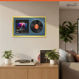 "30X17"" Gold Modern Vinyl Record Frame With Pompadour Mount For 12 Inch Lp Album Cover & Disc - Ak Frames" - thumbnail 5