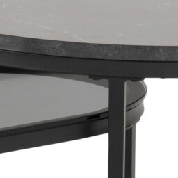 Wyld Haus Reykjavik Black Marble Effect And Grey Glass Nesting Coffee Table Set With Black Hairpin Legs - thumbnail 6