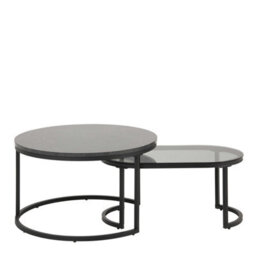Wyld Haus Reykjavik Black Marble Effect And Grey Glass Nesting Coffee Table Set With Black Hairpin Legs - thumbnail 3