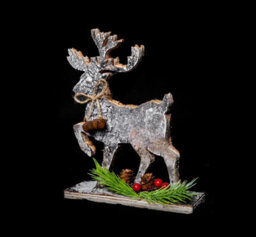 Shatchi 20Cm Reindeer Shape Birch Bark Wooden Christmas Table Top Decoration - thumbnail 3