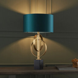 Luminosa Lighting Luminosa Trento Table Lamp Antique Gold Leaf & Teal Satin Fabric - thumbnail 2